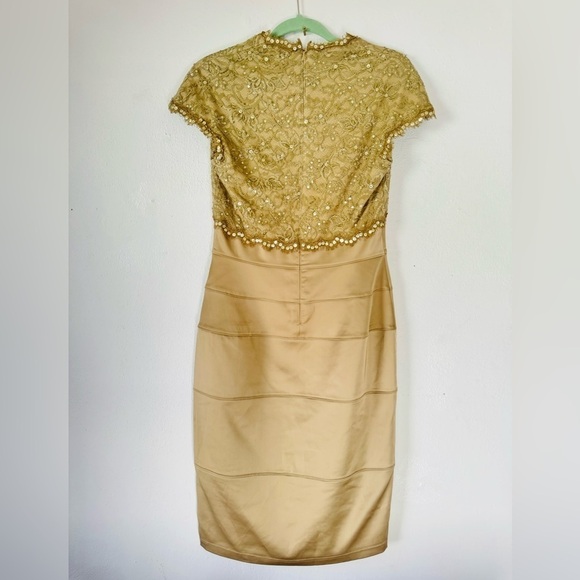 T by Tadashi Shoji Elegant Gold Dress with Lace and Sequin Details - Picture 6 of 15